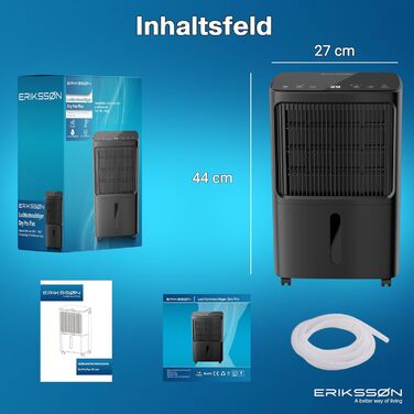 Зволожувач повітря Erikssøn з LED дисплеєм, таймером та захистом для дітей | видаляє 16 л вологи на добу | для приміщень до 140 м³ (70 м²) | енергоефективний зволожувач з датчиком вологості, білий (чорний)