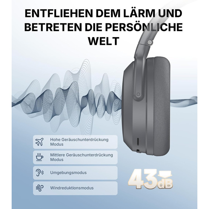 Edifier WH700NB Pro: Бездротові навушники з активним шумозаглушенням -43dB, Hi-Res Audio, Bluetooth V5.4, мульти-поінт, AI-дзвінки, швидка зарядка, сірий колір
