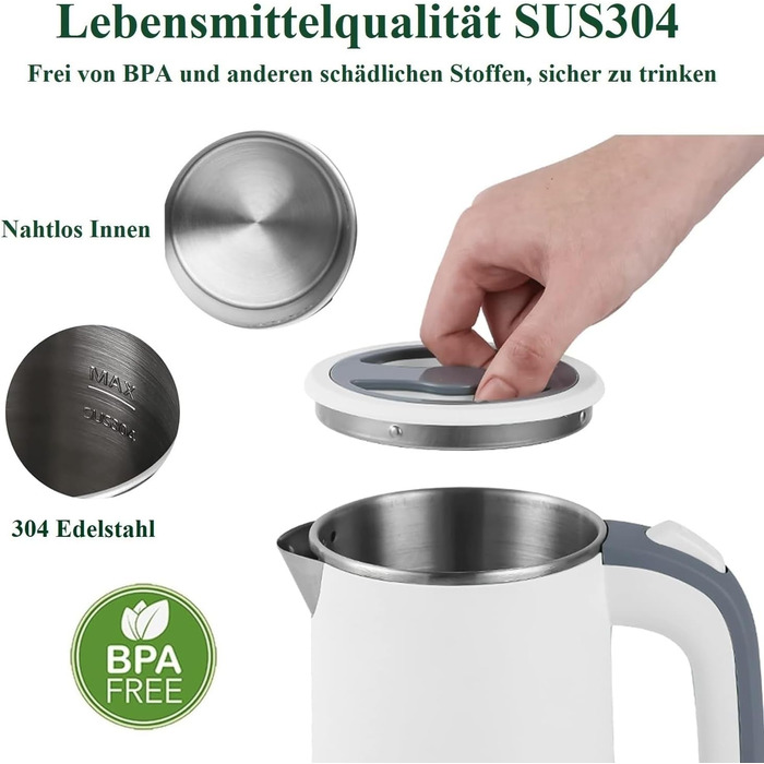 Електричний чайник MiliPow 0.8 л, 600 Вт, для подорожей | З нержавіючої сталі 304 | Швидкий кип'ятіння | Автоматичне вимкнення