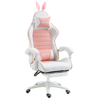 Vinsetto Gaming Chair Ergonomic Gamer Chair with Lumbar Support, Footrest, Gaming Recliner with Bunny Ears, Head Pillow, Height Adjustable Office Chair with Adjustable Recline Function Pink | Aosom