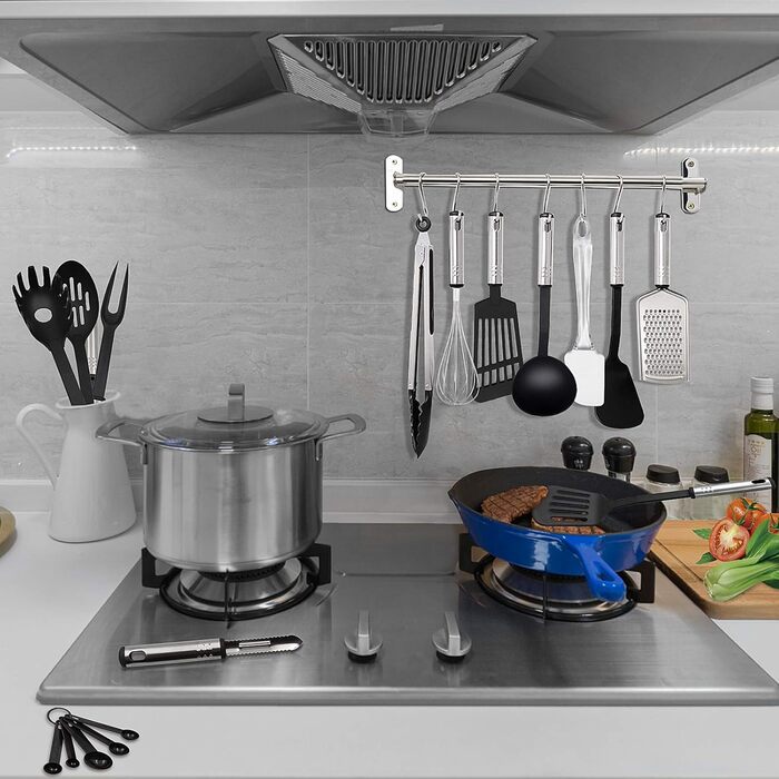 Kitchen Helper Set, 43 Pieces Kitchen Accessories Cooking Utensil Set made of Stainless Steel & Nylon, Heat-Resistant Home Kitchen Cooking Utensils - Spoon, Tongs, Whisk, Spatula, Pasta Server, Ladle, Turner.