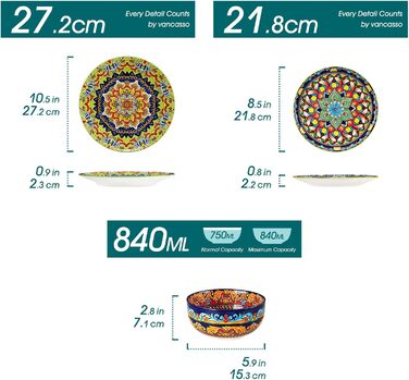 Набір мисок Vancasso 6 шт. з порцеляни (36 шт.) для салату, рамену, мюслі, пасти та десертів