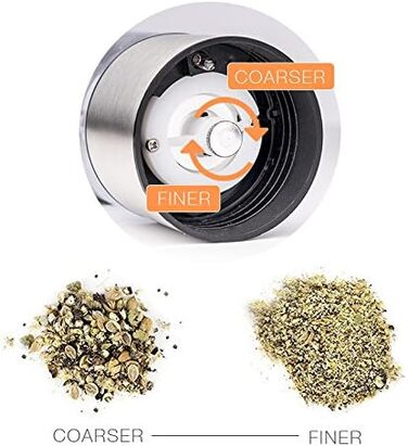 Електричні соляні та перечні мельниці 2 шт. з нержавіючої сталі, регулювання помелу, світлодіодне підсвічування (сріблясті)
