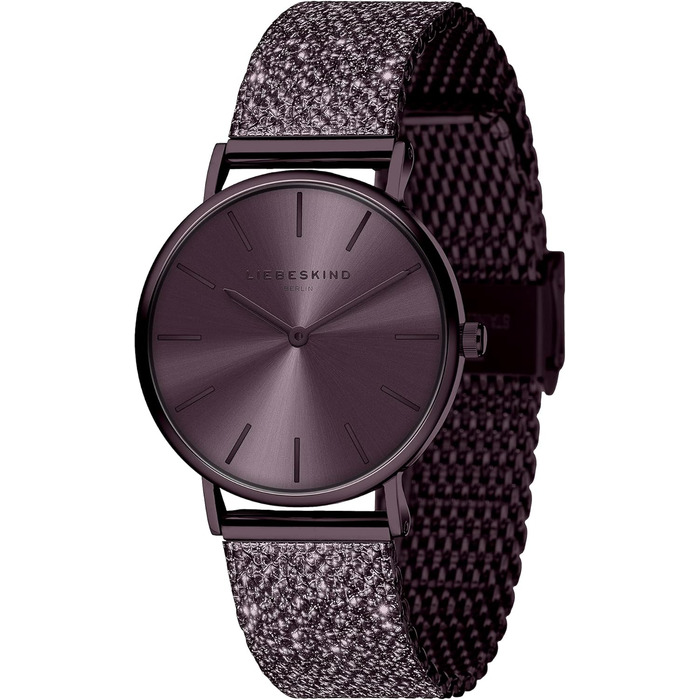 Годинник жіночий LIEBESKIND BERLIN – круглий кварцовий годинник 34 мм – блискучий браслет з сітки – 5ATM водостійкий – сучасний та елегантний – доступний у різних кольорах (Purple Leaf)