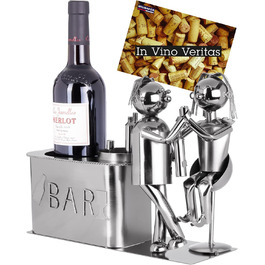 BRUBAKER Wine Bottle Holder Loving Couple at the Bar Decorative Object Metal Couple Gift Bottle Stand with Greeting Card
