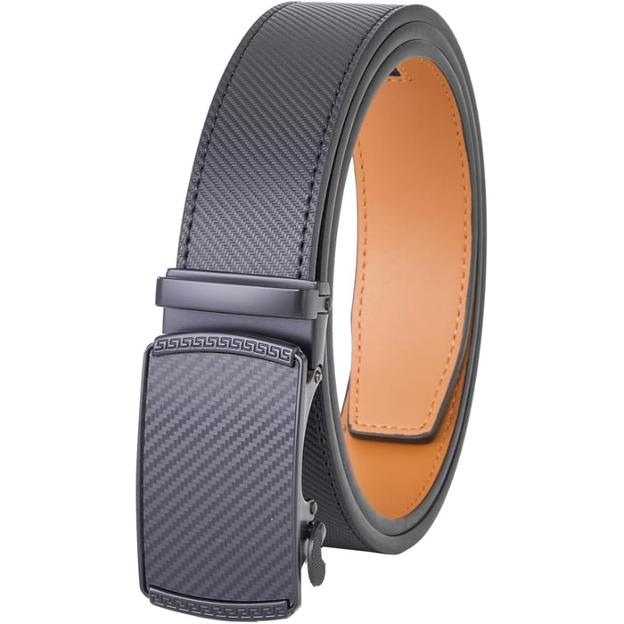 Чоловічий шкіряний ремінь VRLEGEND з автоматичною застібкою (ратинг) без дірок для ділового костюма, регульований розмір, з подарунковою коробкою, чорний