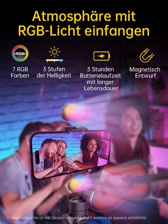 Гімбал AOCHUAN для смартфона з 3 осями стабілізації, RGB-підсвічуванням, трекінгом обличчя та регульованим кільцем фокусування. Підходить для iPhone/Android. Ідеальний для зйомки Vlog та створення контенту.