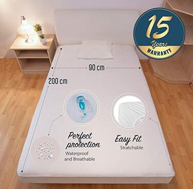 Waterproof Mattress Protector 90x200 Molton 100% Cotton, Mattress Cover with Wet Protection, Breathable, Latest Version of Bed Pad with Wet Protection - Made in EU