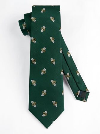 HISDERN Комплект краватки та нагрудного хустинки для чоловіків, зелено-жовтий принт, класичний стиль, для весілля та ділових зустрічей