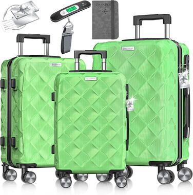 Набір валіз KESSER® 3 шт. | ABS валізи з кодовим замком, ваговою валізою та органайзером для подорожей | Валізи для ручної поклажі та великі валізи для бізнесу та подорожей (Apple Green)