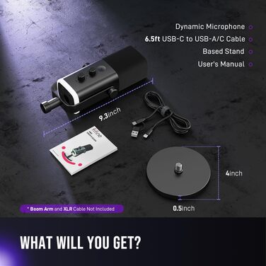 Ігровий мікрофон FIFINE XLR/USB для стрімінгу та подкастів, динамічний студійний мікрофон з RGB-підсвіткою, регулятором підсилення, функцією Mute та роз'ємом для навушників