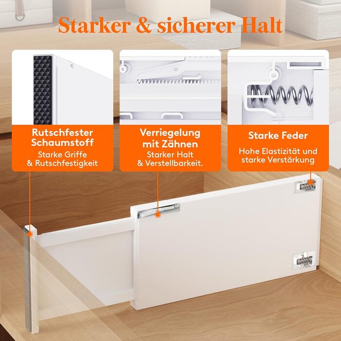 Lifewit Drawer Dividers Set, Plastic, for Internal Length 27–40cm & Height >10.5cm Drawers, Adjustable Organizer System for Closet/Bedroom/Dresser/Kitchen/Office, White (4, for Internal Length 34–50cm & Height ≥15.5cm)