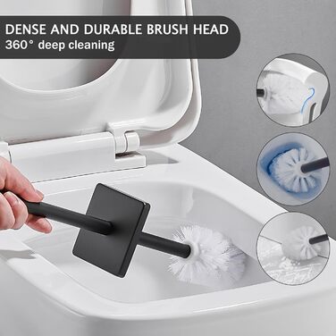 Набір для чищення унітазу FIISAYL: щітка та тримач з нержавіючої сталі (чорний, квадратний)