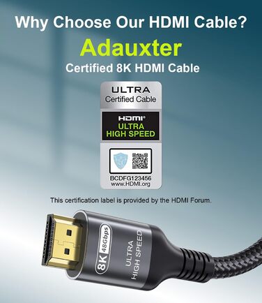 HDMI 2.1 Кабель 0.5м (0.5M) 8K, 48Gbps, Ethernet, CEC, ARC, eARC, HDCP2.3, HDR10+, для ПК, Телевізора, Монітора, Проектора