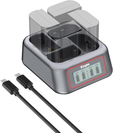 Зарядний пристрій King Ma для акумуляторів камер, 4-канальний, 45W PD, LED-дисплей, сумісний з Sony A7III/A7IV/A7RIII/A7RV/A7C/A7CII/A6700/A9/A9III/A1/ZV-E1/FX3/FX30