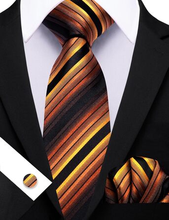 Чоловіча краватка з бавовни Barry.Wang, краватка з кишеньковим хустиною та запонками, набір краваток у клітинку, святкова краватка для весілля (чорний та золотий)