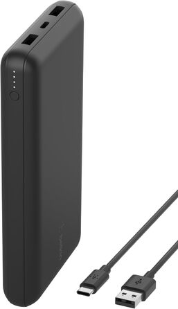 Powerbank Belkin 20000mAh з USB-C та USB-A: заряд для iPhone, Galaxy, Pixel, iPad, AirPods та інших пристроїв – Чорний