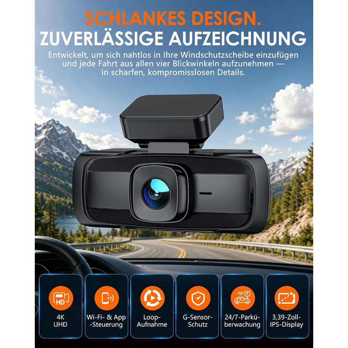 Автомобільний відеореєстратор iZEEKER 4K 4-канальний з WiFi 6, огляд 360°, 4K + 3×1080P