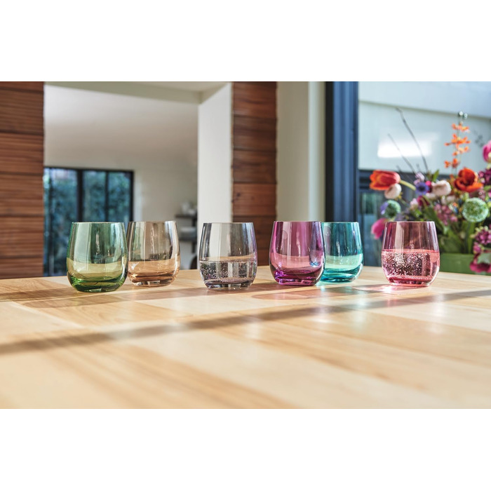 LEONARDO HOME Sora Drinking Glasses (Set of 6) • Colorful Water Glasses (360 ml) • 6 Colors • Dishwasher-Safe & Durable • Multicolored Glasses for Home, Restaurants & Parties • Juice Glass Sora • 047289