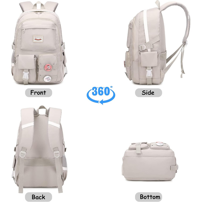 Makukke Rucksack Women's - School Backpack Girls Teenagers, Cute Anime Bookbag Women Casual Daypack Anti-Theft Backpacks for University Travel Leisure Work (Gray)
