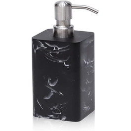 Дозатор для мила Suanti, 425 мл, з помпою з нержавіючої сталі, наповнюваний, квадратний, декоративний, для мила для рук, посудомийної рідини та лосьйону, стиль чорного мармуру