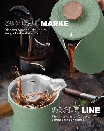 Френч-прес Poliviar 1 л / 8 чашок, з подвійними стінками, ізольований, для кави та чаю, з дерев'яною ручкою, Flatland (зелений)