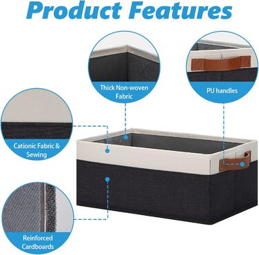 Ghvyenntte Storage Baskets (6 Pack), small fabric storage baskets, foldable, 30 x 20 x 13 cm, organizer baskets with PU handles, decorative square baskets for closet, shelves, cabinet
