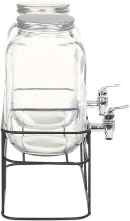 vidaXL 2X Drink Dispenser with Stand Tap Water Dispenser Dispenser Juice Dispenser Water Juice Cocktail Dispenser Mason Jar Glass Dispenser 2x4L Glass