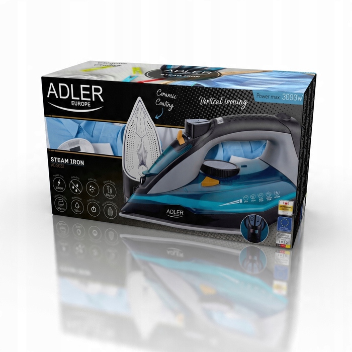 Парова праска Adler AD 5032 3000W, керамічна підошва, регулювання та паровий удар