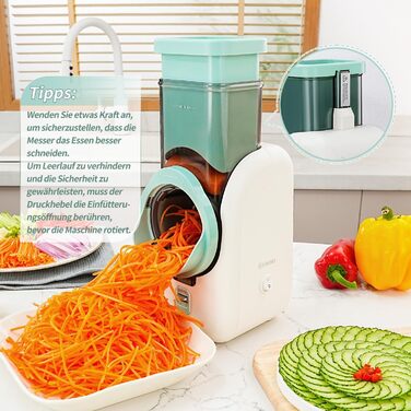 Електричний набір для нарізки овочів та фруктів 6-в-1: терка, шинковка, нарізка для овочів, фруктів, сиру та горіхів. Білий та зелений колір