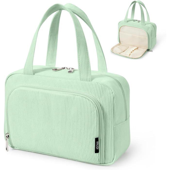 Косметичка жіноча Kalidi з багатьма відділеннями та відділенням для пензликів, велика, для подорожей, зелена (м'ятна)