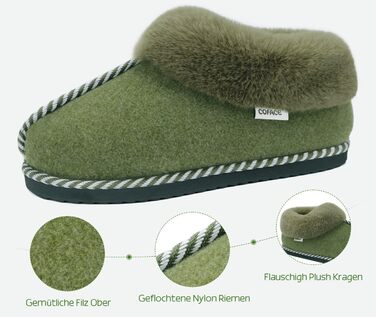 Жіночі халапи COFACE з піною Memory Foam, теплі фетрові сліпони для дому, розмір 36-43 (зелений, 42 EU)