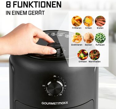 Фритюрниця повітряна GOURMETmaxx 2.3л з таймером та сенсорним екраном | 8 функцій, 7 програм | Економія енергії, майже без олії | Міні-піч 1000 Вт