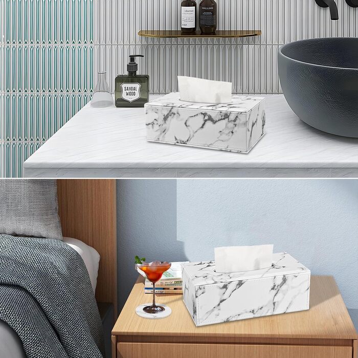 Скляниця для серветок з PU шкіри, 25x13,5x9,5 см, з 4 підставками (мрамор)