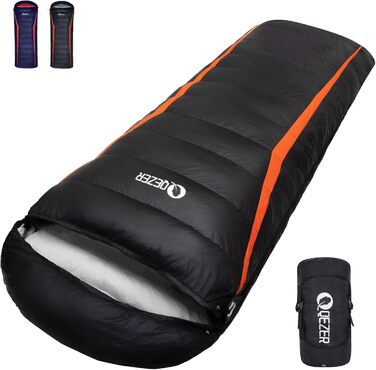 QEZER Ultralight Down Sleeping Bag - 8°C to -3°C for Camping, Hiking, and Trekking - 3 Season Sleeping Bag