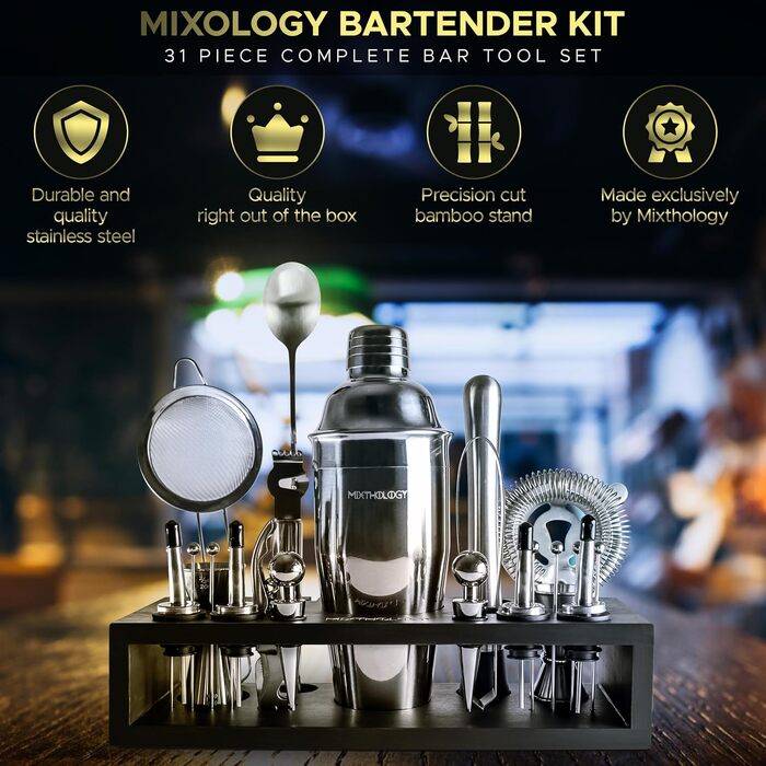 Професійний набір бармена Mixology для коктейлів, 31 предмет, аксесуари для бару та коктейль-шейкер, чорний
