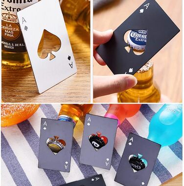Lxoraziy 10-Piece Bottle Opener Set, Stainless Steel Spade Ace Playing Card Bottle Opener, Creative Beer Bottle Opener, Credit Card Size, Silver & Black