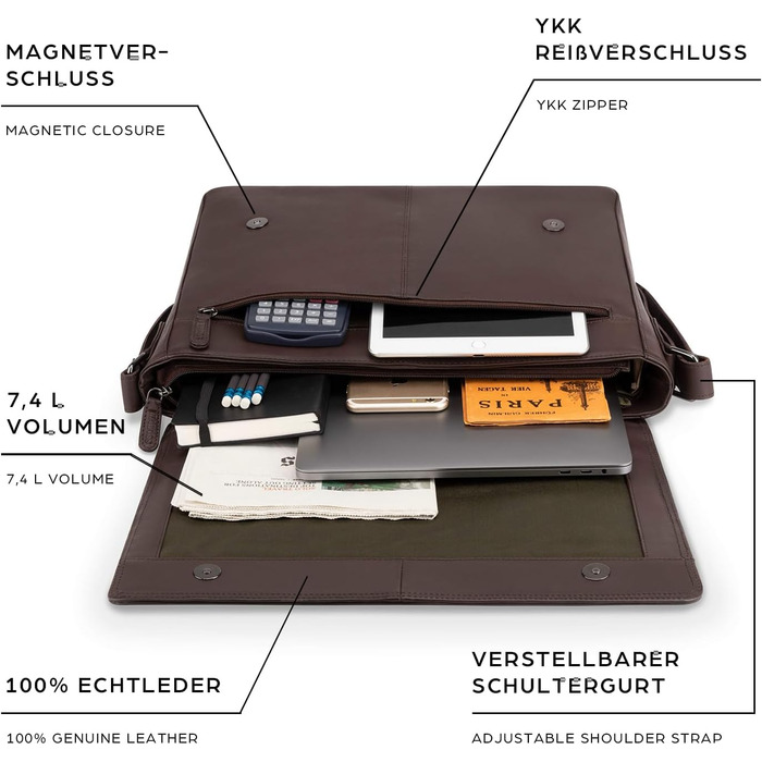 LEABAGS Чоловіча/Жіноча Лэптоп-сумка Oxford з Екошкіри, 15 дюймів – Месенджер, Робоча сумка, Сумка через плече, 38x31x10 см