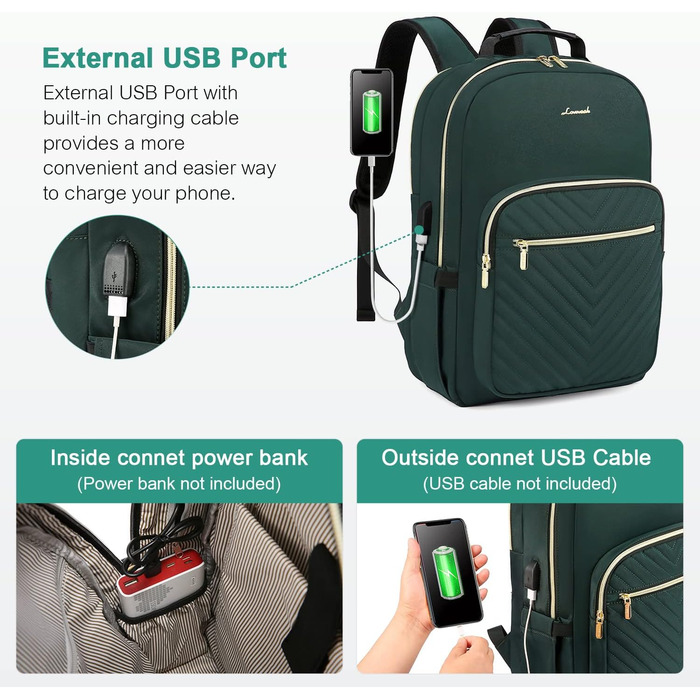 LOVEVOOK Рюкзак для жінок, великий, 15.6 дюймів, для ноутбука, водонепроникний, шкільний, для дівчаток-підлітків, чорний, елегантний, для роботи, для школи, університету, подорожей, 15.6' (17.3 дюймів, темно-зелений)