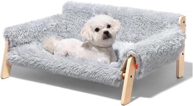 MEWOOFUN Elevated Cat Bed Sofa made of Wood, Sturdy Large Cat Sofa – Fashionable Cat Stool with Removable Mattress Cover, Supports up to 10 kg (70x53cm, Grey)