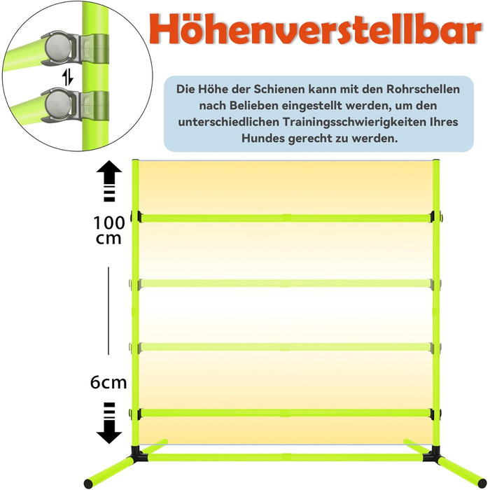 Набір для аджиліті для собак: перешкоди, стрілки для слалому, обладнання для тренувань. Регульована висота, 104x70x101 см, зелений