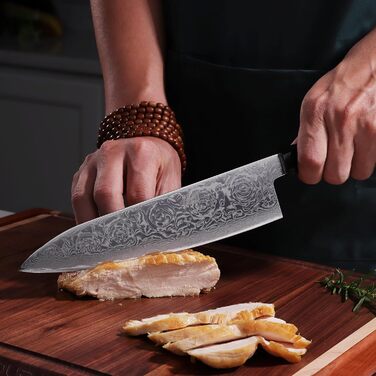 Японський ніж Kiritsuke FINDKING 9 дюймів (8 дюймів), Damast, для професійних та домашніх кухарів (серія BLACK-ROSE)