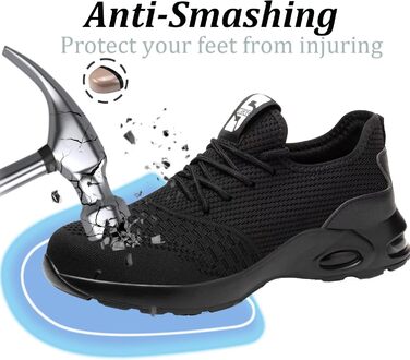 Чоловічі робочі черевики з металевим підноском, спортивні, дихаючі, чорні (44 EU)