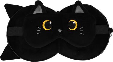 I-TOTAL® - Pillow with Sleep Mask, Locking Pillow with Hook for Travel (BLACK CAT)
