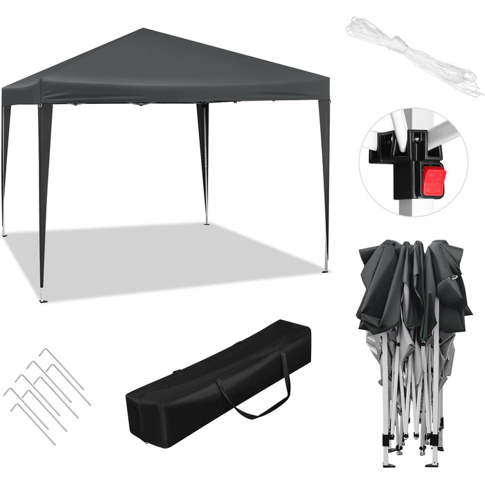 WOLTU Pop-Up Pavilion, Waterproof Folding Pavilion, Sun Shelter, Event Pavilion, Garden Pavilion for Terrace, Camping, Festival, Pagoda Tent, 3 x 3 m, with Oxford Fabric and Metal Frame, PVL0002be (Anthracite)