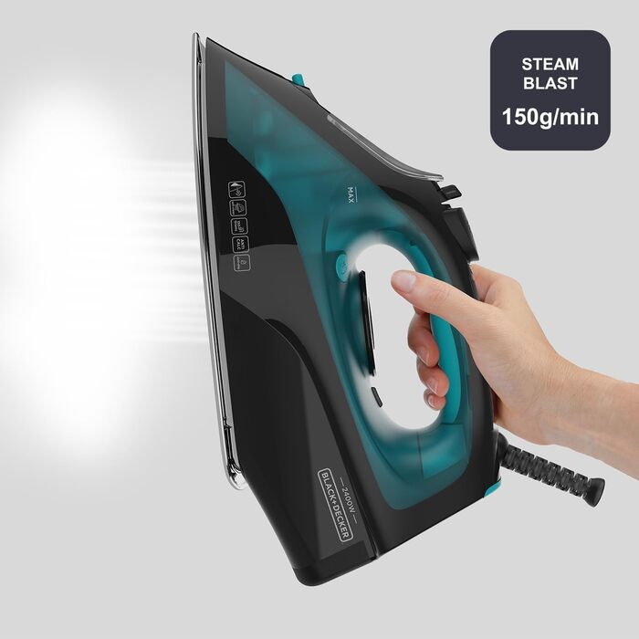 Праска Black+Decker Blau BXIR2200E з парою, 2200 Вт, пластик, 370 мл, 2400 Вт, 150 г/хв