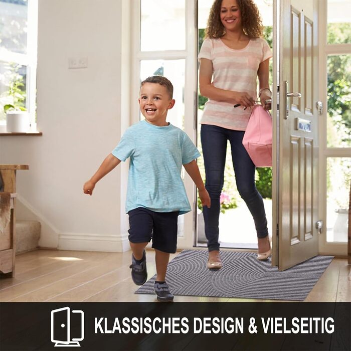 Килимок для дому та вулиці 43x76 см - антиковзаючий, миючий килимок для входу, тераси, саду (сірий)