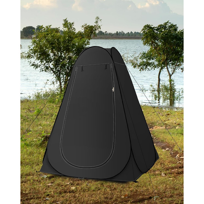 Намет для душу Pop-up, 2 вікна, 120x120x190 см (Чорний). Переносний умивальник для пляжу, кемпінгу, риболовлі