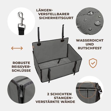 Автокрісло для собак Wuglo Extra Stabiler – безпечне та водонепроникне автокрісло для великих собак до 26 кг (сірий)