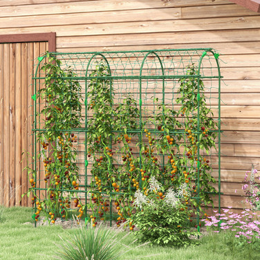 Outsunny Climbing Plant Trellis Support, Adjustable Obelisk, Plant Grid with Net, Plant Frame Steel Green 43 x 182 x 183 cm for Garden Balcony